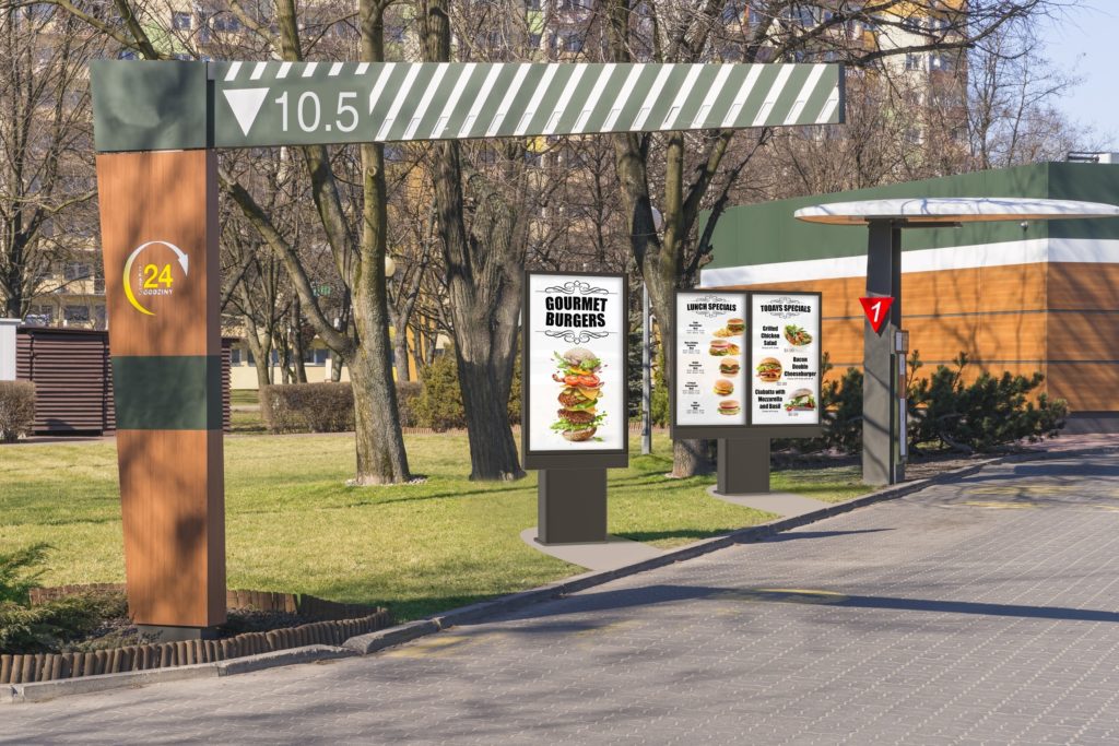 Peerless-AV Outdoor Digital Menu Boards in a Drive-Thru