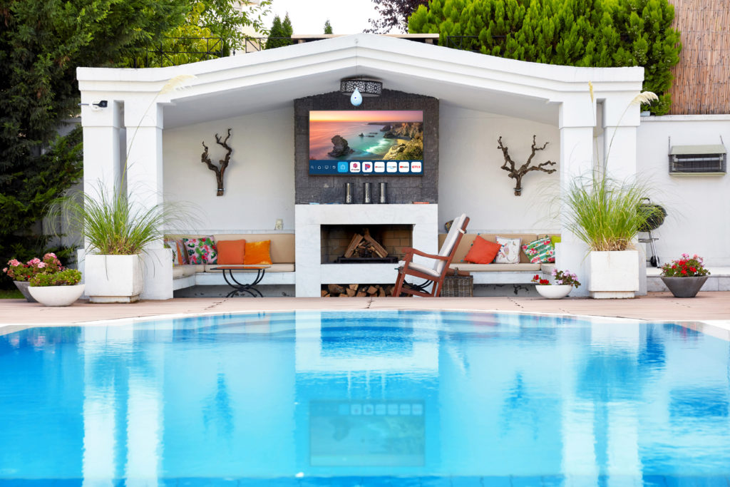 Pool house with outdoor TV